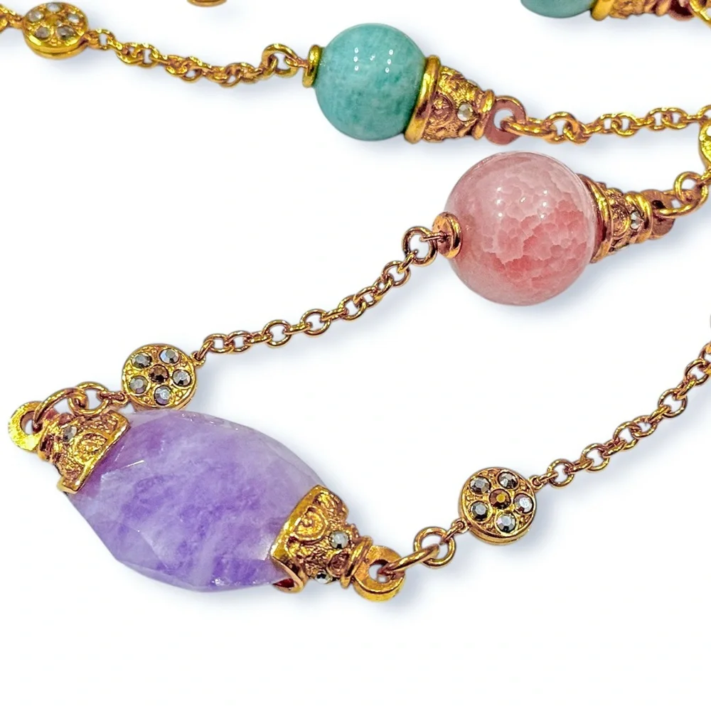 Barrera Long 48” Necklace with Multicolor Pastel Beads and Crystal Accents - Picture 3 of 17